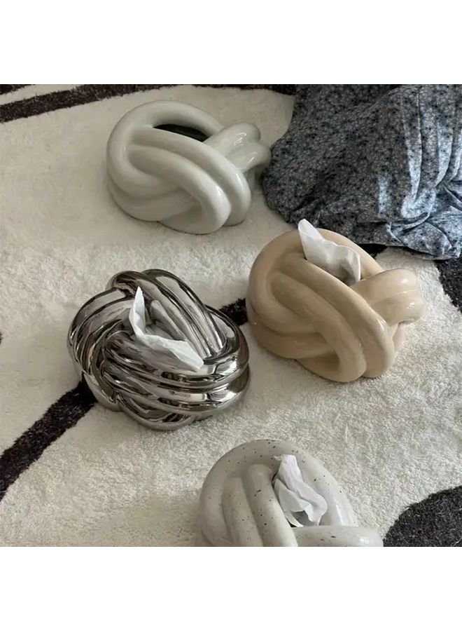 غطاء صندوق المناديل بتصميم عقدة من السيراميك الأبيض ديكور منزلي أنيق للحمام وغرفة المعيشة وغرفة النوم - Image 5